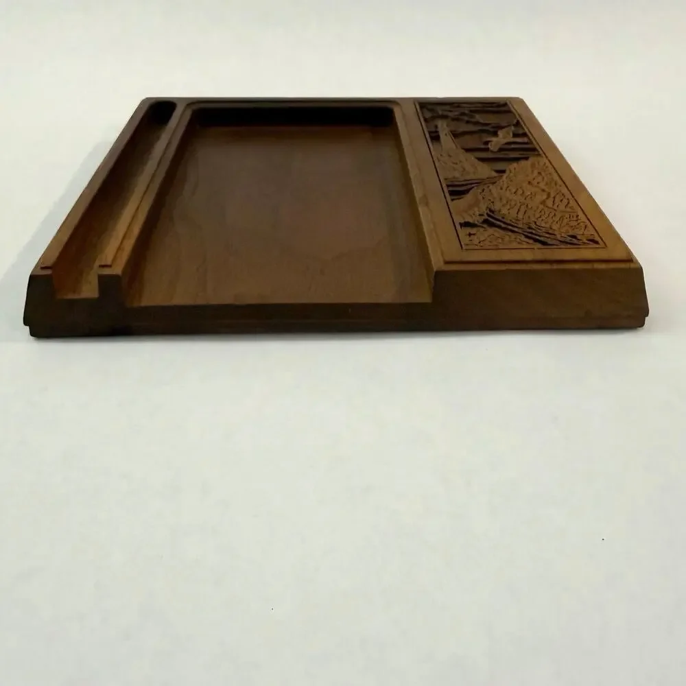 Lasercraft Walnut Coastal Lighthouse Seagull Desktop Note Pen Caddy Carved Wood